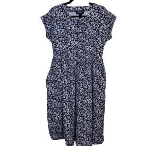 Premiere Dresses Petite Blue Floral Cotton Midi Dress Women’s Medium As-Is